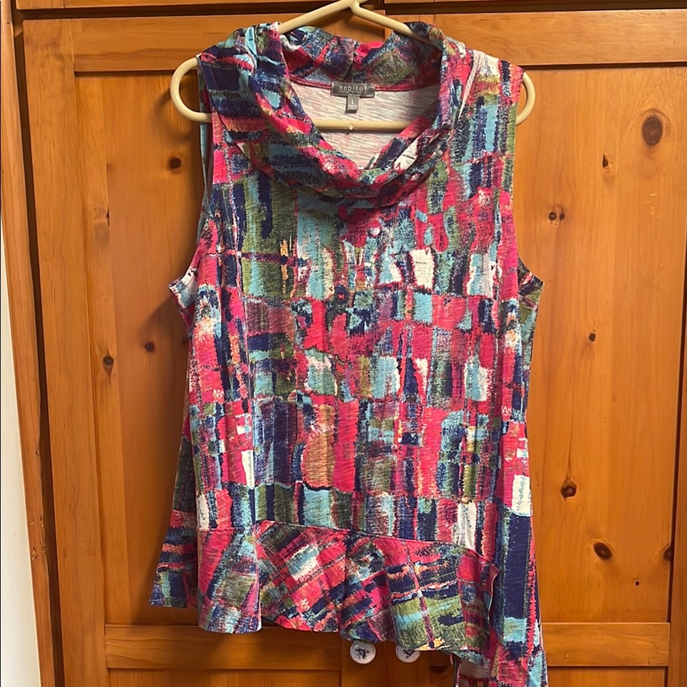 Tolani Sleeveless Cowl Neck Multicolor Abstract Print Top